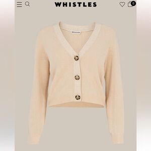 Whistles Cream Ribbed V-Neck Cropped Cardigan